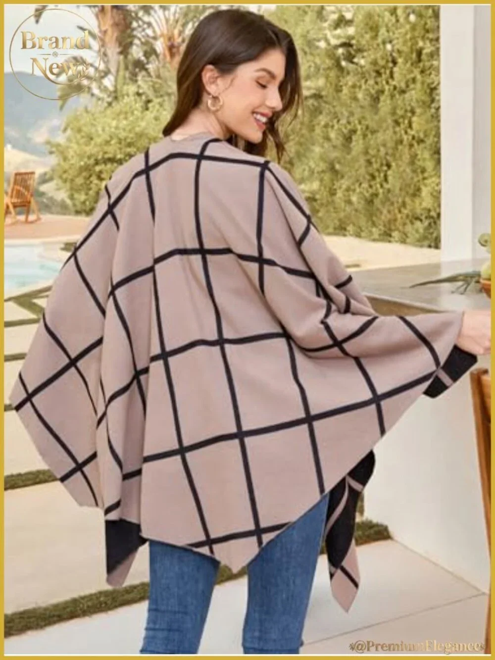 Woven Poncho Shawl Wrap Open Front Cardigan One Size L-2XL